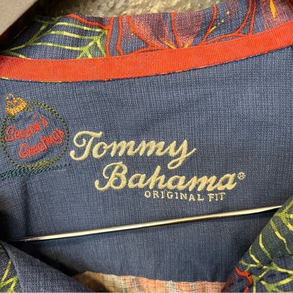 Tommy Bahama Christmas short sleeve Hawaiian shirt with reindeer and poinsettia - Picture 6 of 13
